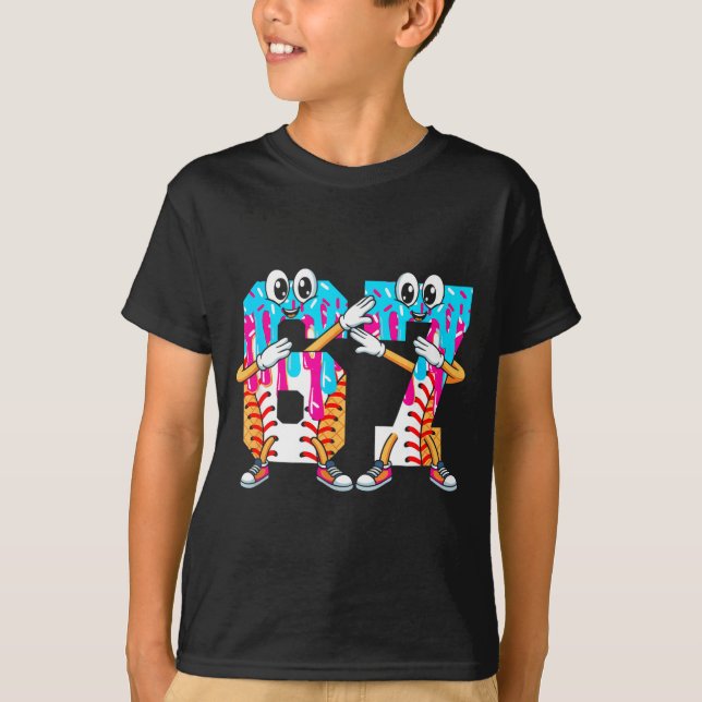 Dabbing Baseball Ice Cream Drip Number 67 Birthday T Shirt (Framsida)