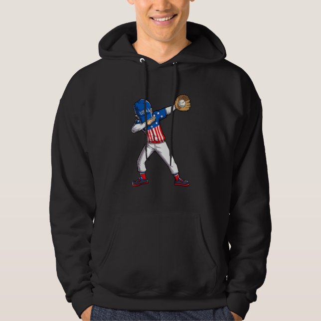 Dabbing Baseball Player 4th Of July USA American F Hoodie (Framsida)