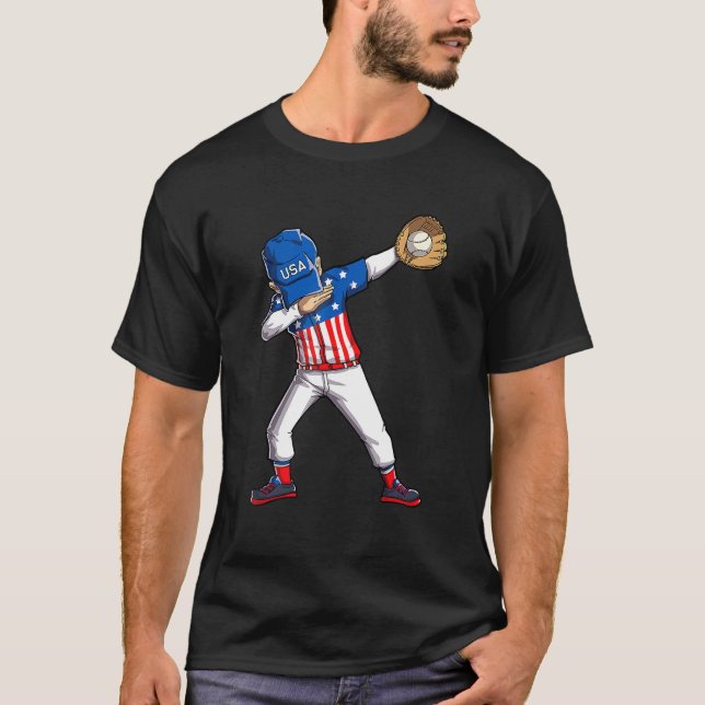Dabbing Baseball Player 4th Of July USA American F T Shirt (Framsida)