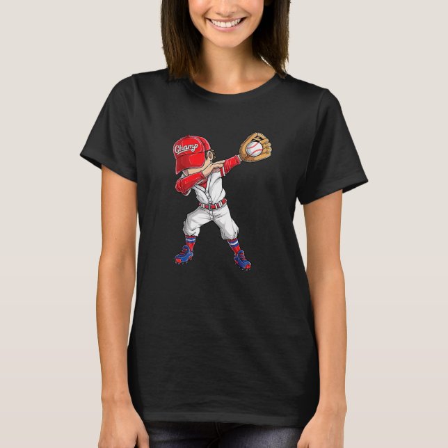 Dabbing Baseball Player Catcher Pitcher Boys Manar T Shirt (Framsida)