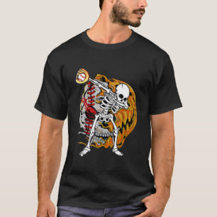 Dabbing Baseball Player Halloween Pumpkin Skeleton T Shirt