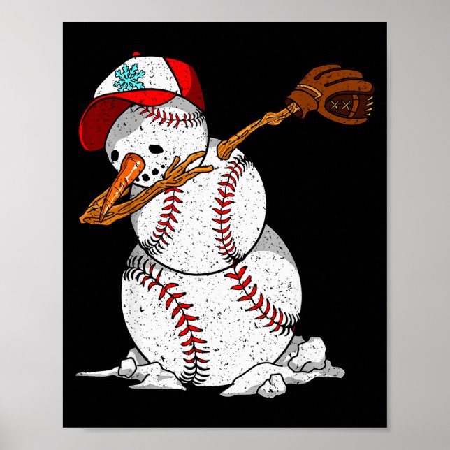 Dabbing Baseball Snowman Snow Christmas Xmas Holid Poster (Framsidan)