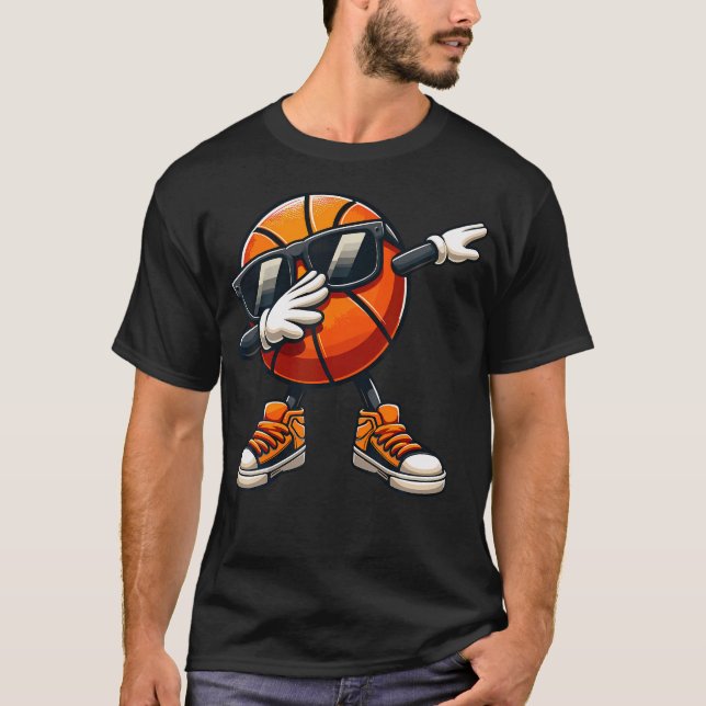 Dabbing Basketball Ball Sunglasses Funny Basketbal T Shirt (Framsida)