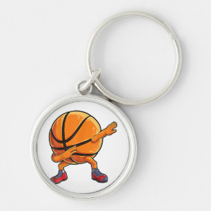 Dabbing Basketball Boll Funny Boys Manar Women Spo Rund Silverfärgad Nyckelring