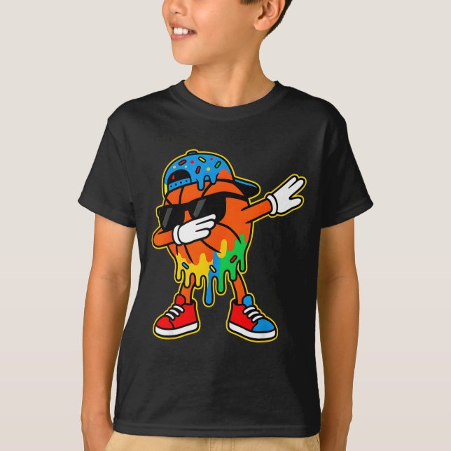 Dabbing Basketball Ice Cream Drip Boys Basketball  T Shirt (Framsida)