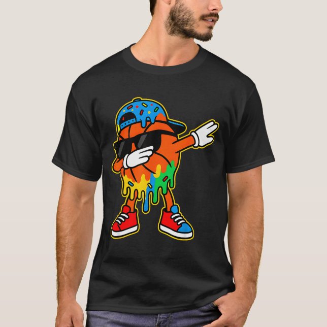 Dabbing Basketball Ice Cream Drip Boys Basketball  T Shirt (Framsida)