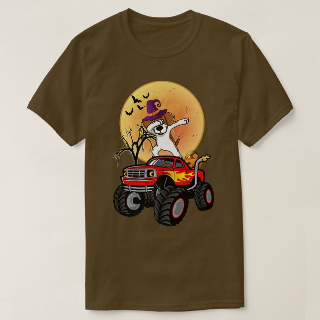 Dabbing Beagle Dog Witch Hat Monster Truck Funny H T Shirt (Design framsida)