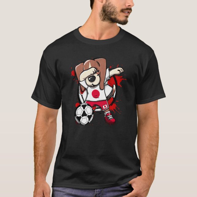 Dabbing Beagle Hund Japan Ocer Fläkt Jersey Footba T Shirt (Framsida)