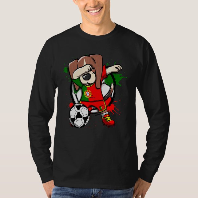 Dabbing Beagle Hund Portugal Ocer Fläkt Jersey Foo T Shirt (Framsida)