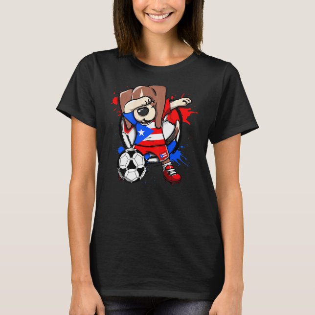 Dabbing Beagle Hund Puerto Rico Soccer Fläkt Jerse T Shirt (Framsida)