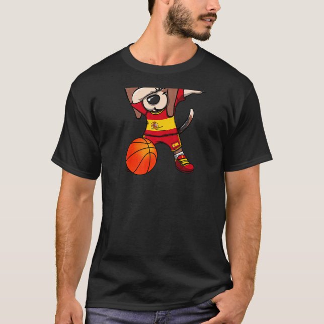 Dabbing Beagle Hund Spanien Jersey Spain Basketbal T Shirt (Framsida)