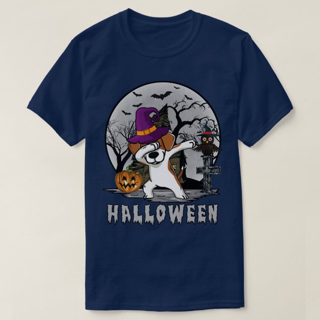 Dabbing Beagle Hund Witch Hat Rolig hund Halloween T Shirt (Design framsida)