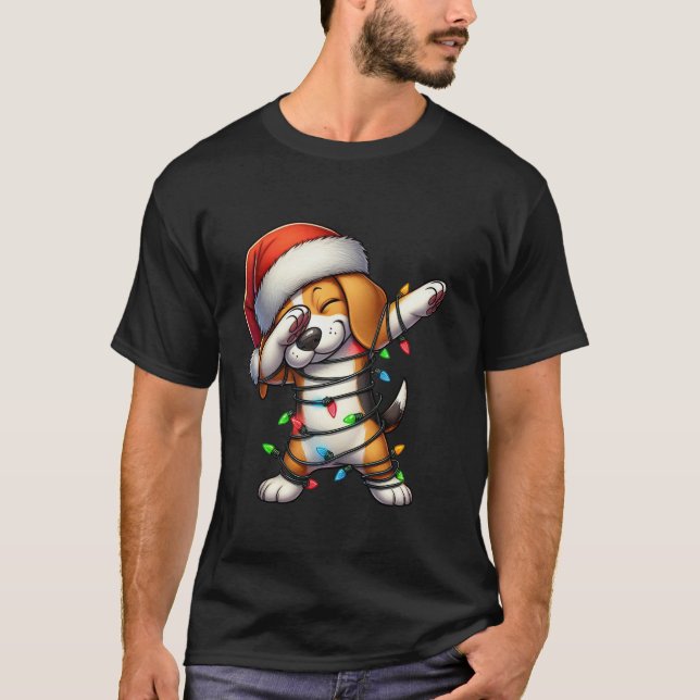 Dabbing Beagle jul Ljus Santa Hat Boys Gir T Shirt (Framsida)