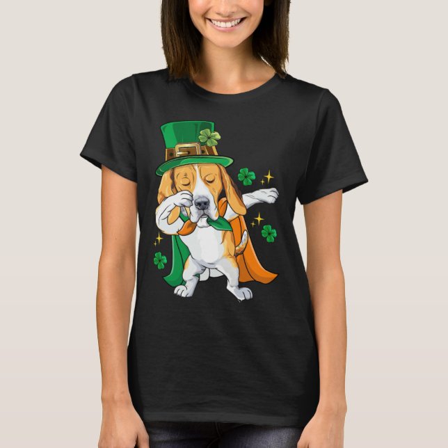 Dabbing Beagle Leprechaun St Patricks Day T Shirt (Framsida)