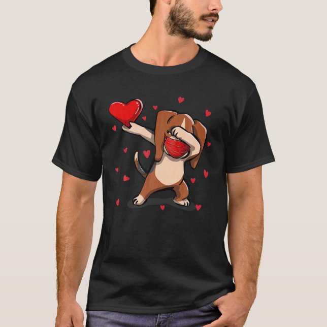 Dabbing Beagle med Ansikte Mask Funny Valentines D T Shirt (Framsida)