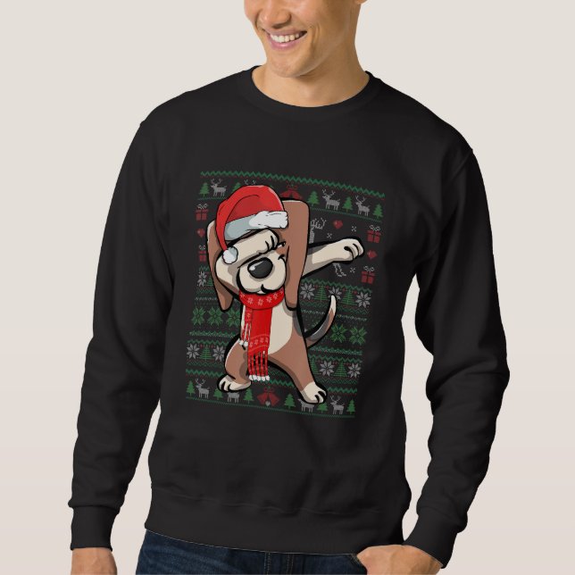 Dabbing Beagle Ugly jul Sweater Funny Party Lång Ärmad Tröja (Framsida)