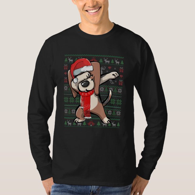 Dabbing Beagle Ugly jul Sweater Funny Party T Shirt (Framsida)