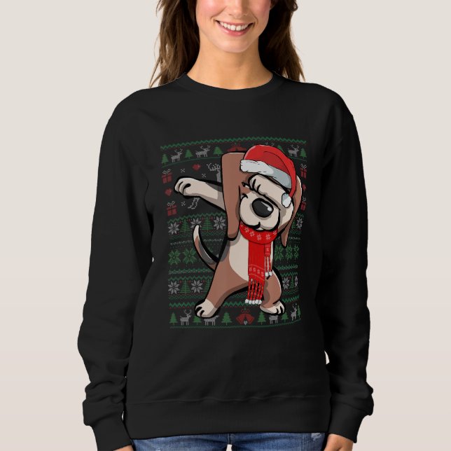Dabbing Beagle Ugly jul Sweater Funny Party T Shirt (Framsida)