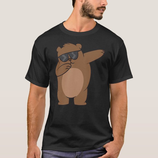 Dabbing Bear With Sunglasses Kids Grizzly Bear T Shirt (Framsida)