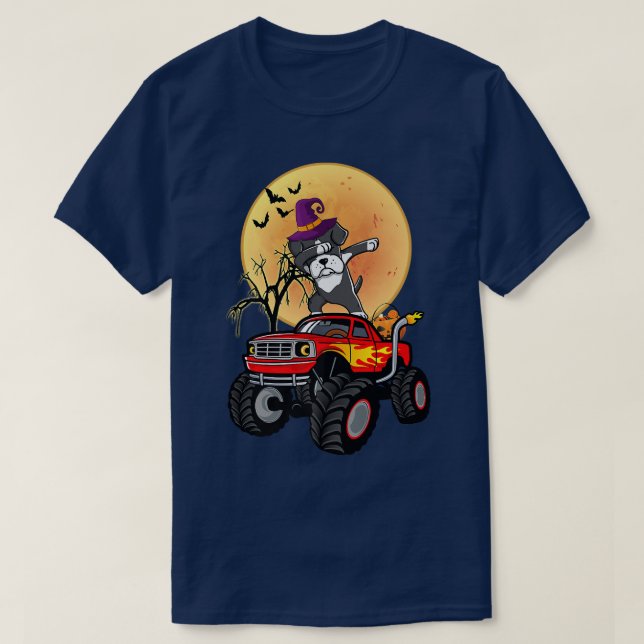 Dabbing Boer Hund Witch Hat på Monster Lastbil Fun T Shirt (Design framsida)