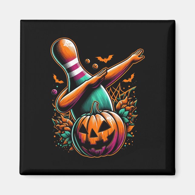 Dabbing Bowling Pin Pumpkin Spooky Halloween Bowli Magnet (Framsidan)