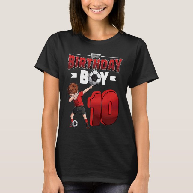 Dabbing boy 10 year old Soccer Player 10th birthda T Shirt (Framsida)
