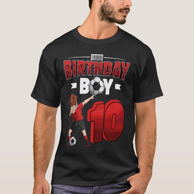 Dabbing boy 10 year old Soccer Player 10th birthda T Shirt (Framsida)