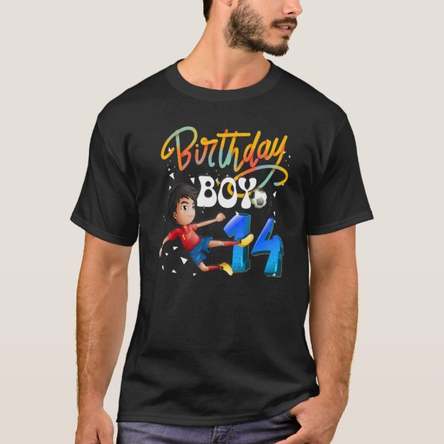 Dabbing Boy 14 Year Old Soccer Player 14th Birthda T Shirt (Framsida)