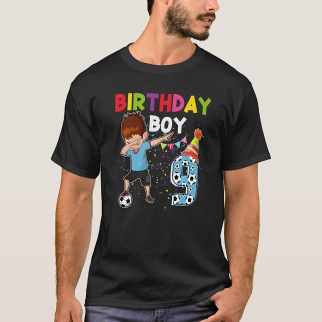 Dabbing Boy 9 Year Old Soccer Player 9:e födelseda T Shirt (Framsida)