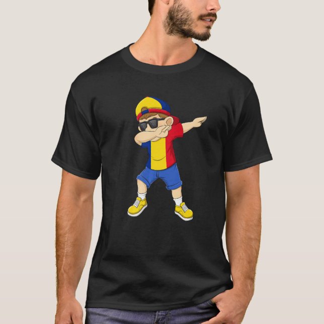 Dabbing Boy Romanian Romania Flag Kids Dab Dance T Shirt (Framsida)