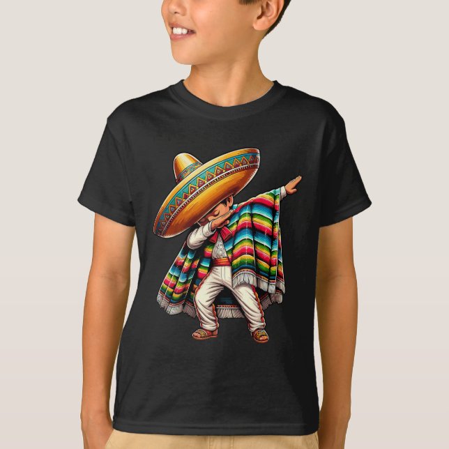 Dabbing Boys Mexican Poncho Cinco De Mayo T Shirt (Framsida)