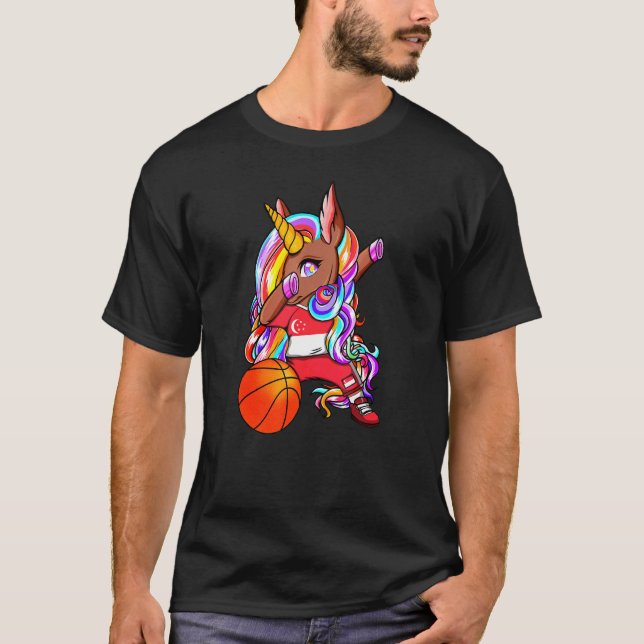 Dabbing Brown Skin Unicorn Singapore Basketball Fa T Shirt (Framsida)