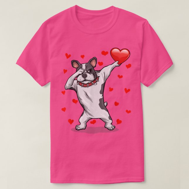 Dabbing Bulldog Red Heart Kärlek Valentine Day Lov T Shirt (Design framsida)