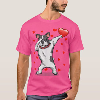 Dabbing Bulldog Red Heart Kärlek Valentine Day Lov T Shirt