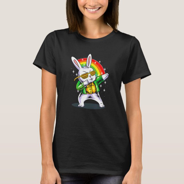 Dabbing Bunny Funny Lycklig St Patrick Day T Shirt (Framsida)