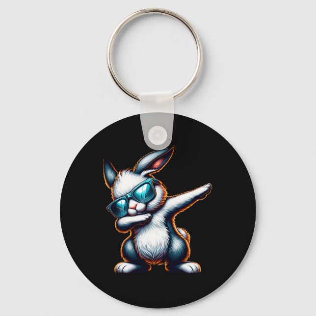 Dabbing Bunny Funny Påskhare Nyckelring (Framsida)