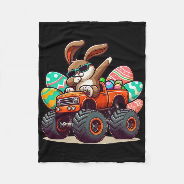 Dabbing Bunny Glad påsk Boys Kids Monster Lastbil Fleecefilt (Framsidan)