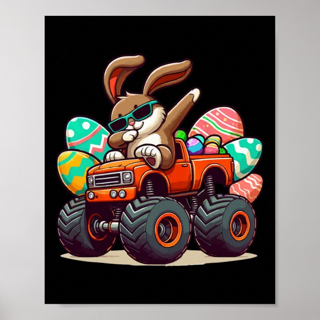 Dabbing Bunny Glad påsk Boys Kids Monster Lastbil Poster (Framsidan)