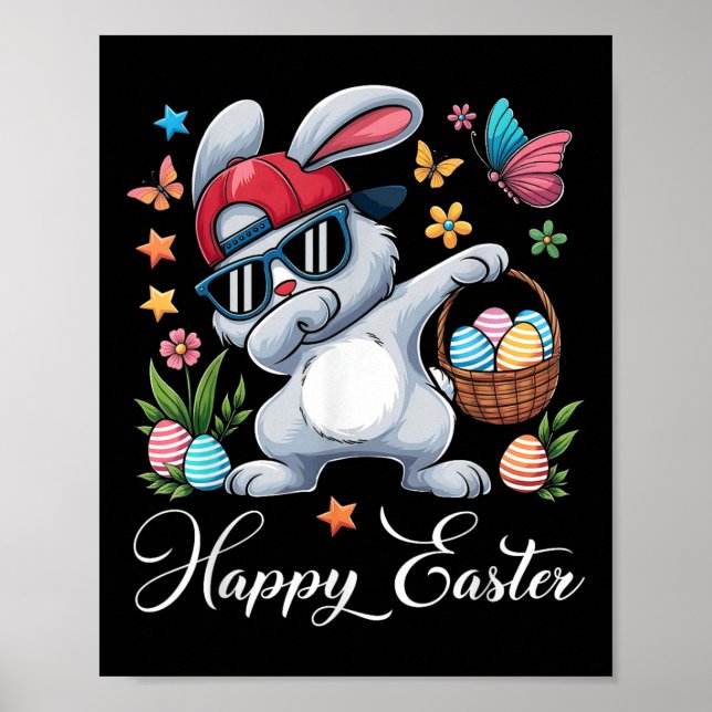 Dabbing Bunny Glad påsk Egg Hunting Småbarn Kid Poster (Framsidan)