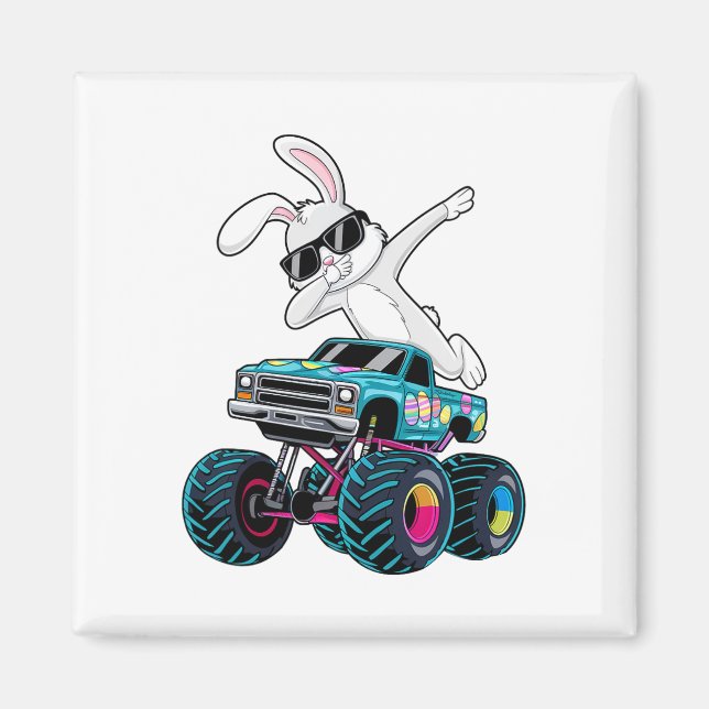 Dabbing Bunny Glad påsk Monster Lastbil Älskare Ki Magnet (Framsidan)