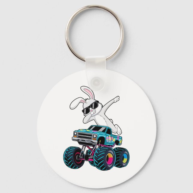 Dabbing Bunny Glad påsk Monster Lastbil Älskare Ki Nyckelring (Framsida)