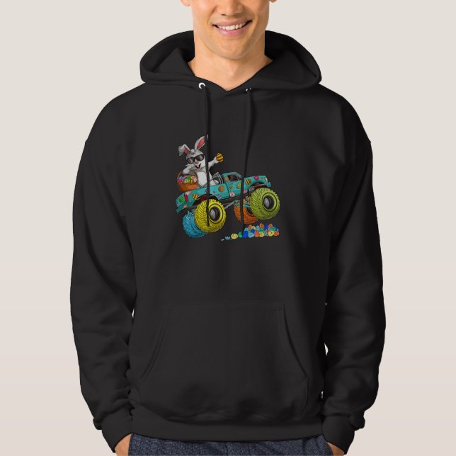Dabbing Bunny Happy Easter Monster Truck  Kids Boy Hoodie (Framsida)