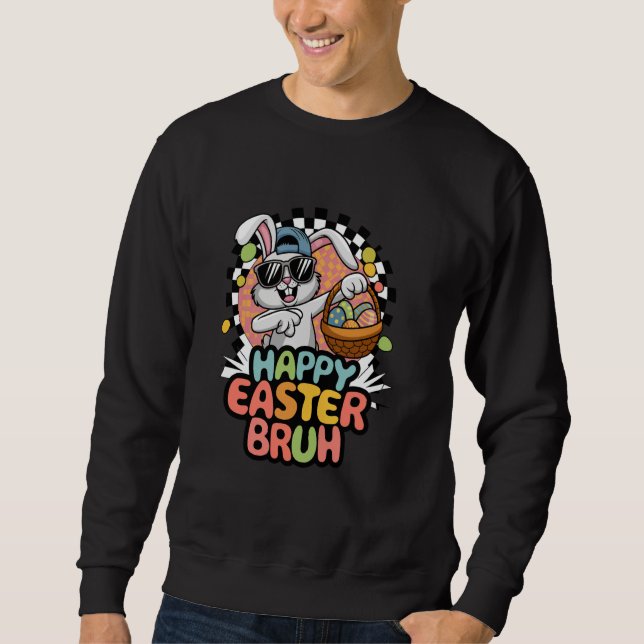 Dabbing Bunny Påsk Bruh Meme Funny Say Tonåringars Lång Ärmad Tröja (Framsida)