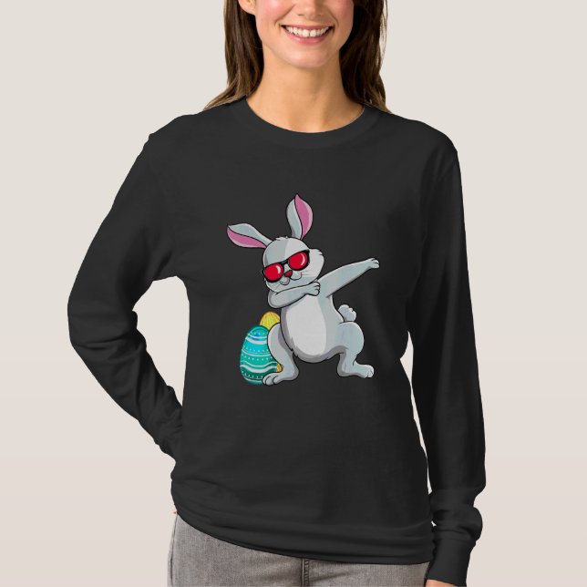Dabbing Bunny Påsk Day Rabbit Eggs Hunting Dab B T Shirt (Framsida)