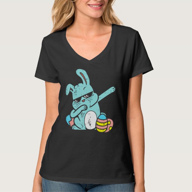 Dabbing Bunny Rabbit Egg Hunt Påsk T Shirt (Framsida)