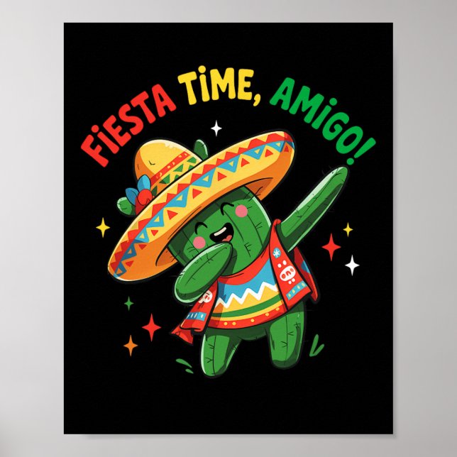 Dabbing Cactus Funny Cinco De Mayo Boys Kids Manar Poster (Framsidan)