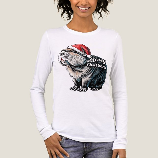 Dabbing Capybara Christmas Santa – Funny Holiday  T Shirt (Framsida)