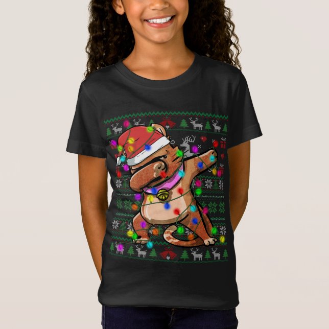 Dabbing Cat Fairy Ljus Ugly jul Sweater Co. T Shirt (Framsida)
