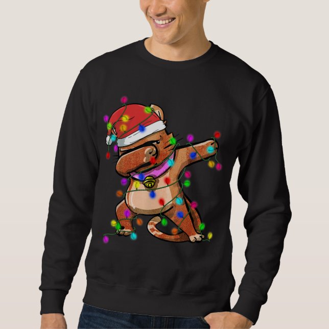 Dabbing Cat jul Ljus Funny Julafton Lång Ärmad Tröja (Framsida)