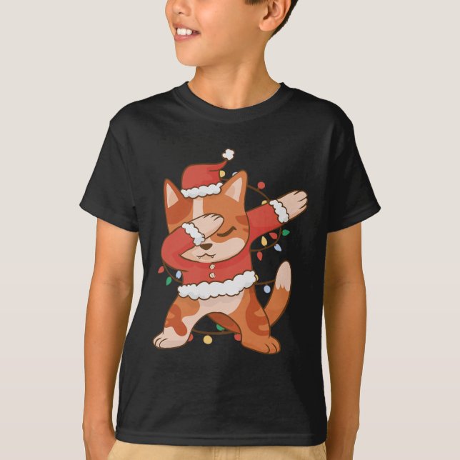 Dabbing Cat Santa Hat - Finny jul T Shirt (Framsida)